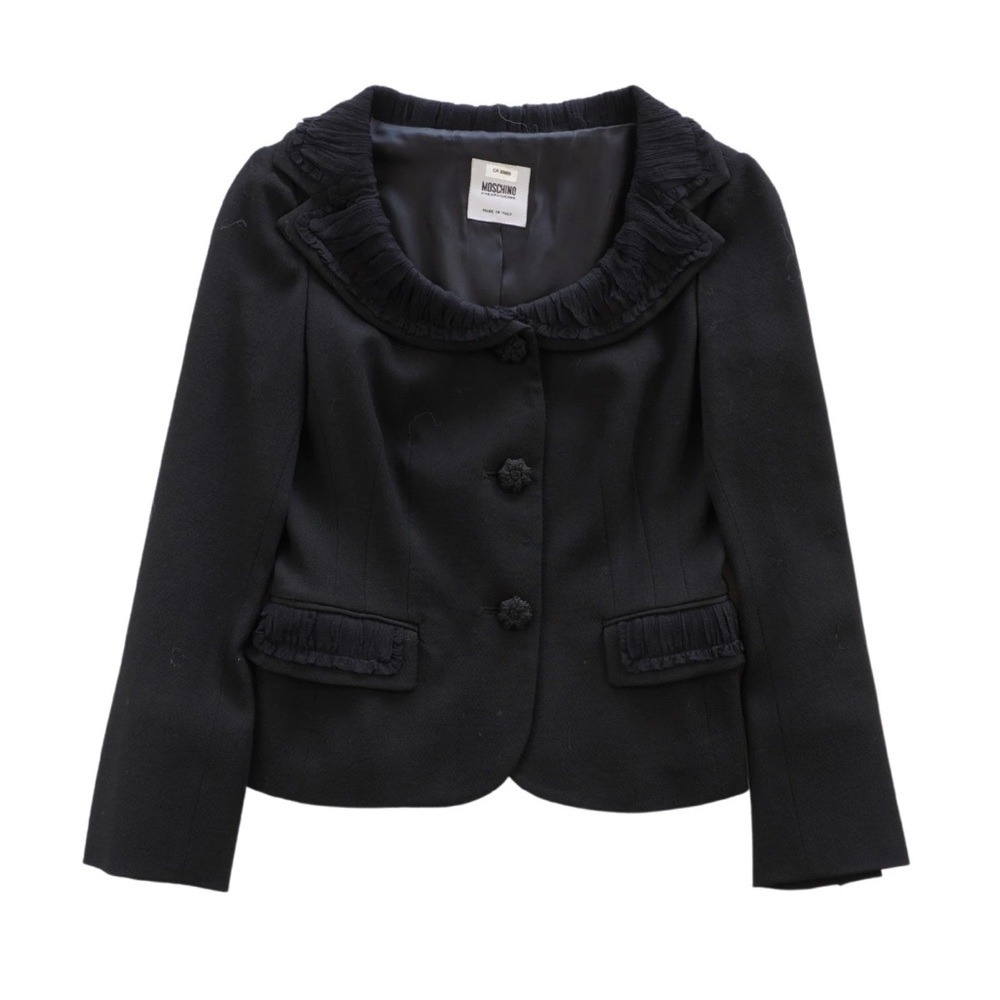 Moschino Cheap and Chic‎ Black Ruffle Collar Blazer Jacket Made in Italy
